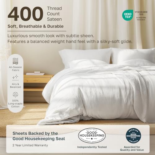 Image of California Design Den 100% Cotton Sateen Twin Sheets, 3 Pcs Set, Slate Grey | 400 Thread Count Backed by Good Housekeeping Seal, All-Around Elastic, Durable, Easy Care, OEKO-TEX certified