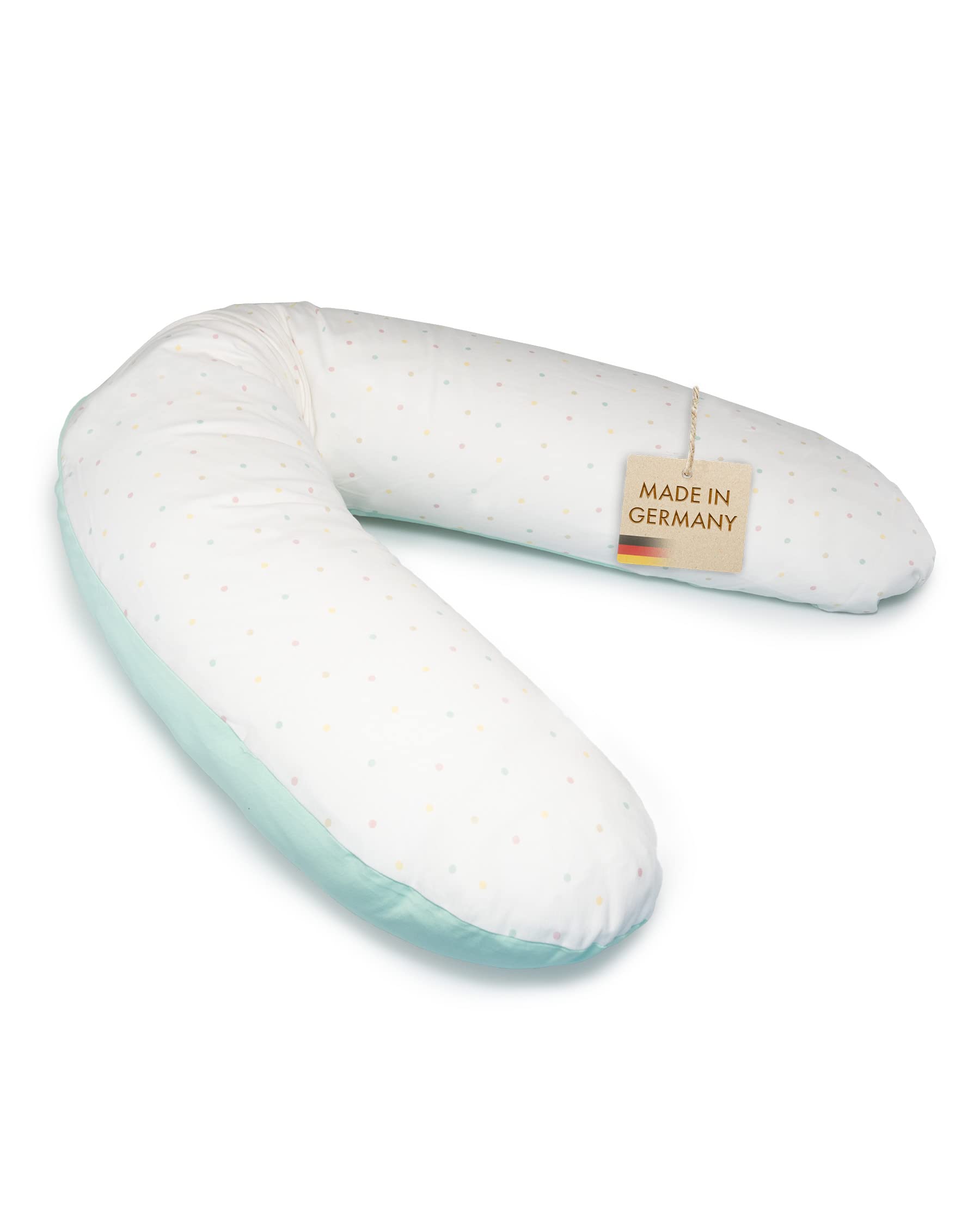 pic bear Cuscino da allattamento collezione HONEY, imbottitura morbida in microperle EPS, certificato TÜV, diversi colori – motivi, cuscino di stoccaggio (pois colorati – Uni Bay, 190 cm)