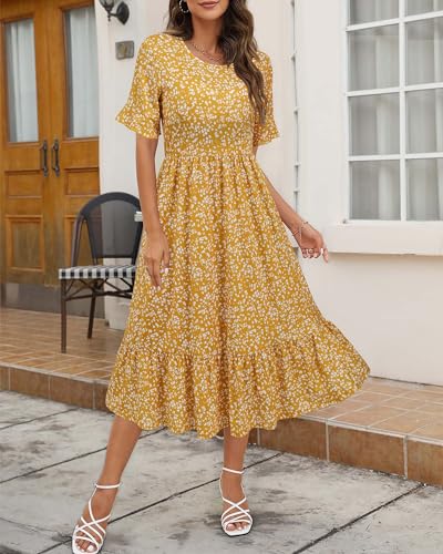 Image of STYLEWORD Womens Summer Casual Short Sleeve Flowy Midi Beach Dress