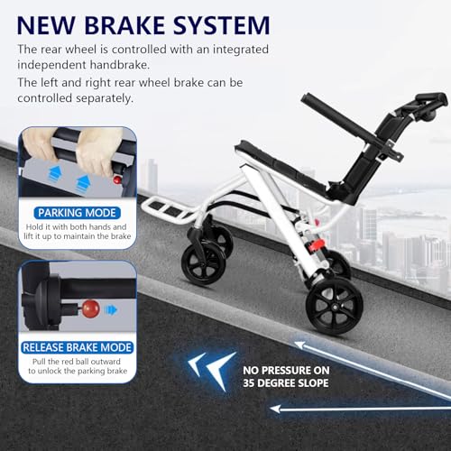 Image of Transport Wheelchair Lightweight Foldable(18lbs), Transport Chair, Carbon Steel Portable Wheelchairs with 16 Inches Seat Width, 8 inch Rear Tires, Handbrake