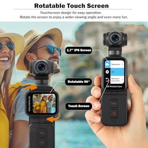 Image of 5K Pocket Vlogging Camera with Face Tracking, 64GB Card | Vlog Body POV Camera, Action Cam 5K, WiFi, Electronic 270 Rotating Lens, Touch Screen, Remote Control, External MIC