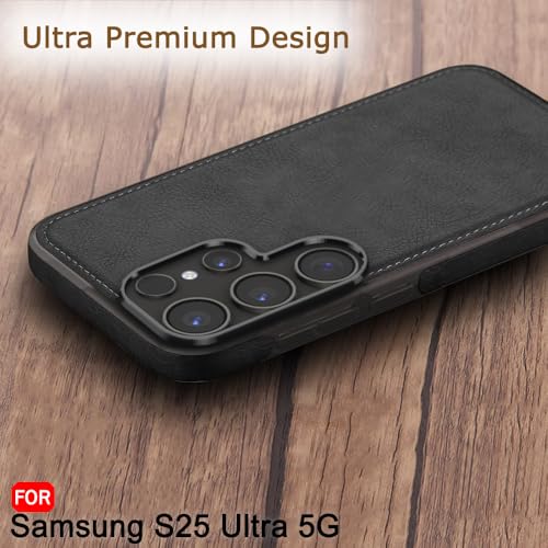 Image of TheGiftKart Genuine Leather Finish Back Cover Case for Samsung Galaxy S25 Ultra 5G | Shockproof Design | Camera & Screen Protection | Stunning Minimalist Design Back Cover Case (Chrome, Black)