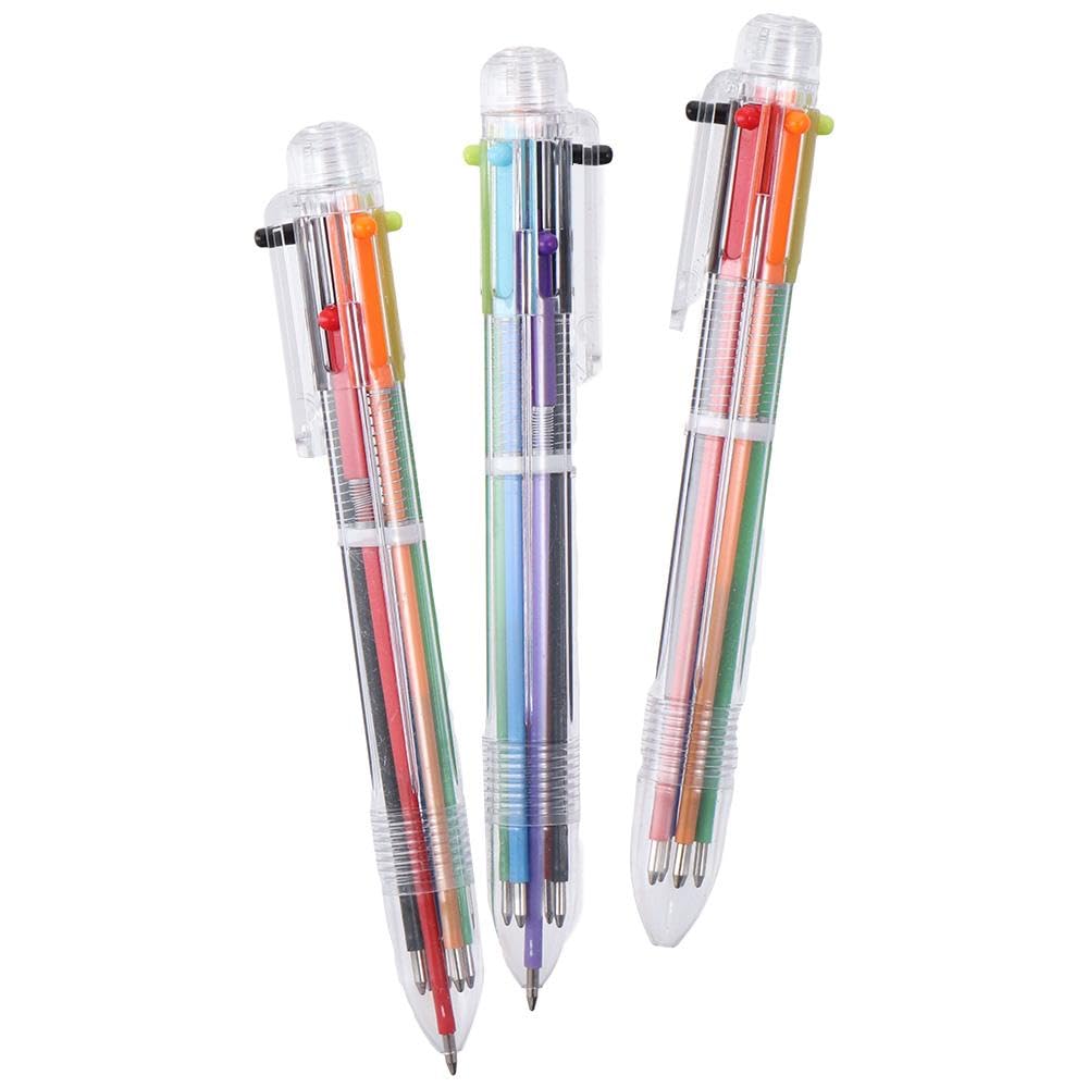 Risedot 12 Pcs Multi Colour 6-In-1 Multicolour Pens, 6 Colors Transparent Barrel Ballpoint Pen - Image 3