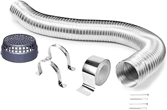 Ardnib 6"10ft Flexible Aluminum Duct Pipe for Kitchen Chimney | Expands to 10 ft. | Complete Installation Kit with Cowl Cover, 2m Tape, and 2 Clamp | Fits For Multi Brands