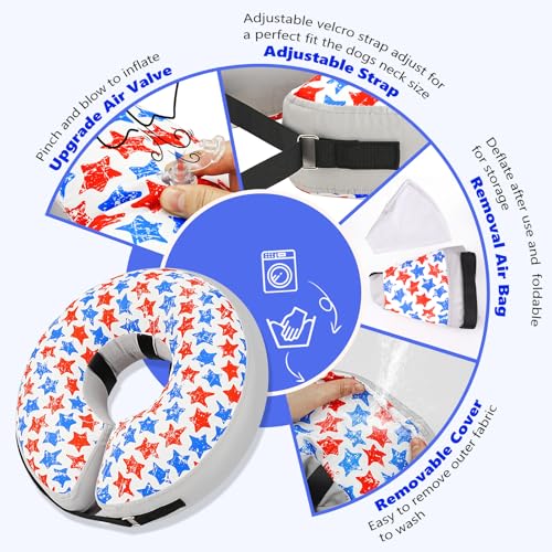 Image of Inflatable Dog Cone Collar to Stop Licking, Soft Neck Donut Collar After Surgery, Adjustable Recovery Cone for Small Medium Large Dogs (Star,S)