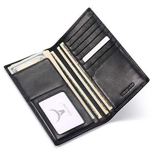 HISCOW Slim Leather Long Wallet for Men & Women, Italian Calfskin, Breast Pocket Wallet for Checkbook, Credit Cards (Black)3