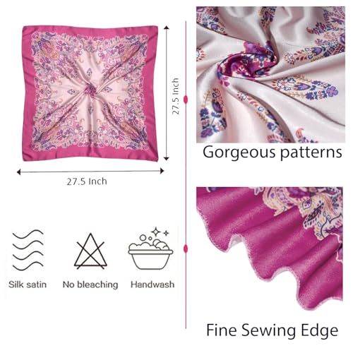 Mulberry Silk Feeling Head Scarf for Women Square Neck Satin Bandana for Bag Hair Scarves Gift 27.5"4