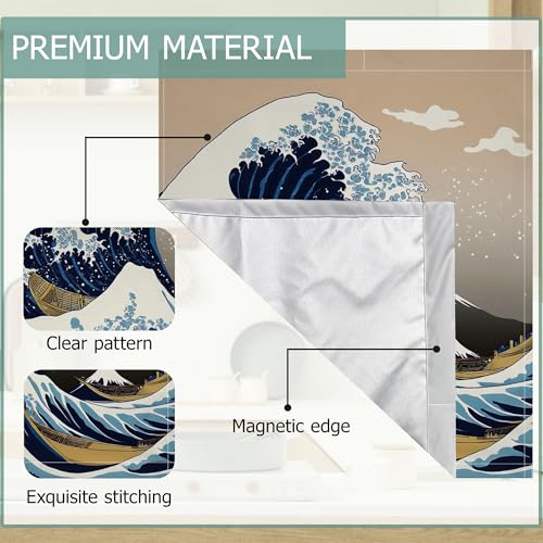 Image of Dishwasher Magnets Decorative Cover,Japanese Sea Wave Refrigerator Magnet Cover,Washable Vintage Boats Dishwasher Front Panel Cover Home Kitchen Decoration 23x26 Inch