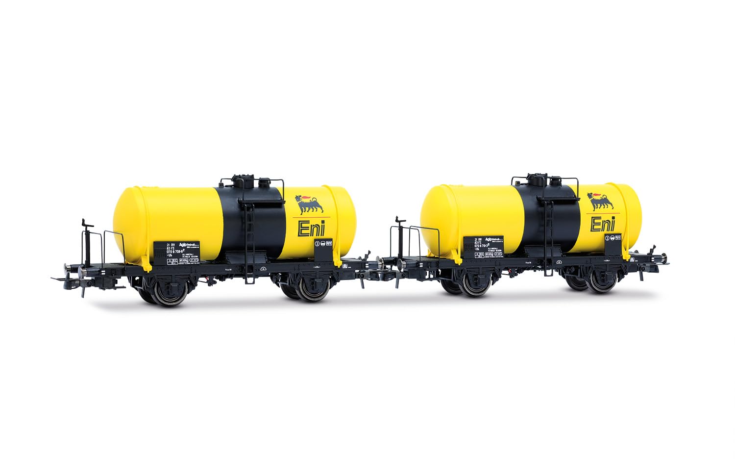Rivarossi HR6708 FS, 2-unit pack 2-axle tank wagons "ENI", big tank, without brakeman's cab, ep. IV Railway Wagons