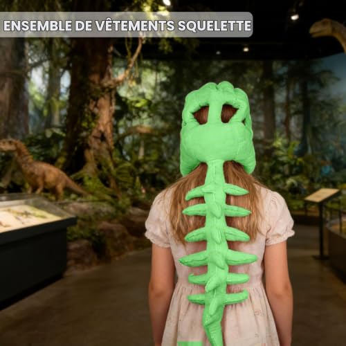 Mikovivi Costume de Dinosaure Squelette pour Enfants, Réaliste Tenue en Peluche 3D Spinosaurus avec Extension Colonne Vertébrale pour Halloween et Accessoires Cosplay Fêtes à Thème (Vert) – vue 7