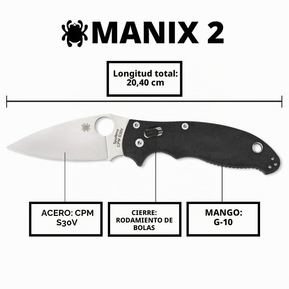Spyderco Manix 2 Plain Edge Folding Knife, Black/Silver