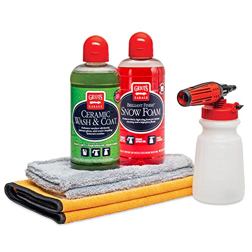Griot's Garage Brilliant Finish Foam Cannon Enthusiast Kit - Includes The Cannon, Brilliant Finish Snow Foam, Ceramic Wash & Coat, 2 Plush Edgeless Microfiber Wash Cloths, & A Terry Weave Drying Towel