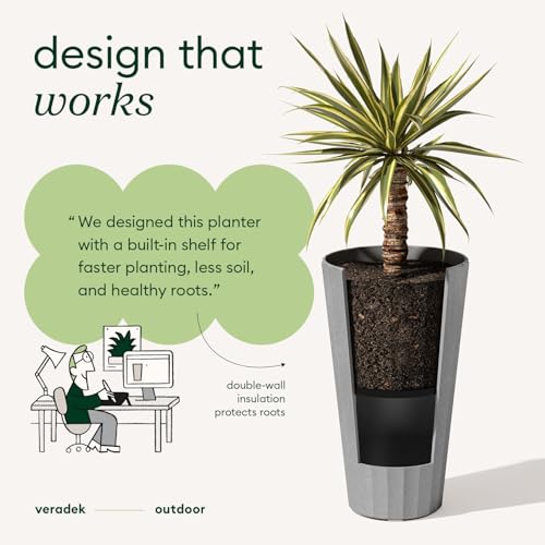 Image of Veradek Column Series Tall Planter - Tapered Outdoor Planter with Shelf
