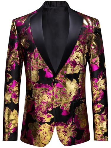 Image of Barry.Wang Mens Floral Blazer Suit Jacket Notched Lapel Casual Sport Coat
