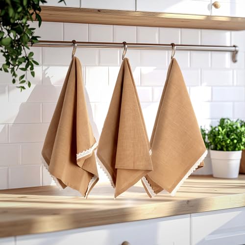 Image of FINGERCRAFT Kitchen Cloth 100% Soft High GSM Cotton Fabric Kitchen Towel, 20 x 30 Inches Perfect Size for Kitchen Uses, Set of 6, Multipurpose Use as Dish Towel, Bar Towel (Brown)