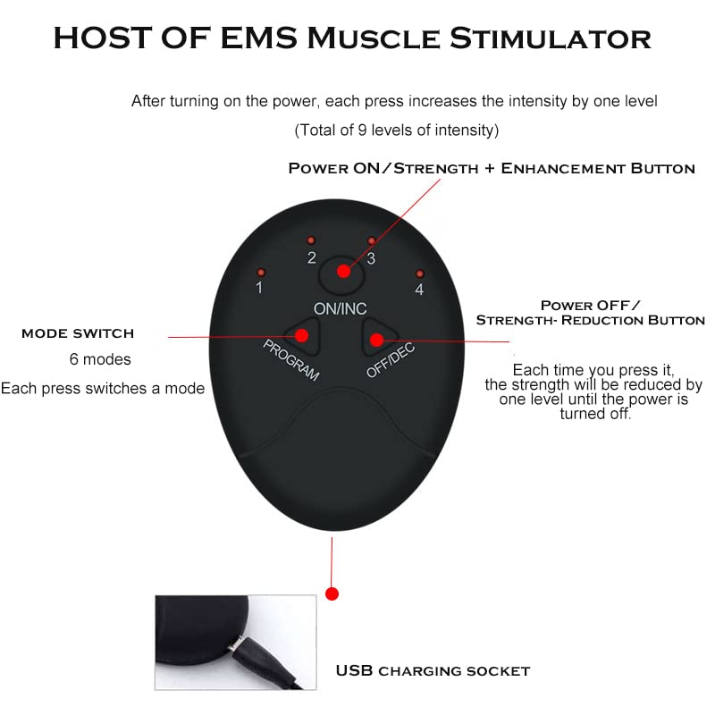EMS Muscle Stimulator, EMS Trainingsgerät, EMS Bauchmuskeltrainer, USB-Wiederaufladbarer Tragbarer Muskelstimulator, Bauchtrainer Elektrisch für Bauch, Arm, Bein-Fitness Trainings Gang (Rot)