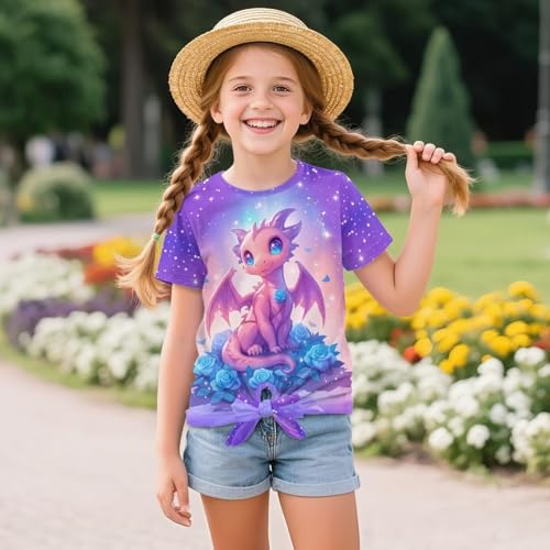 WELLFLYHOM Girls Shirts 5-12 Summer Short Sleeve Tops Tee Front Knot Basic Tshirt Crewneck Girls Blouse3
