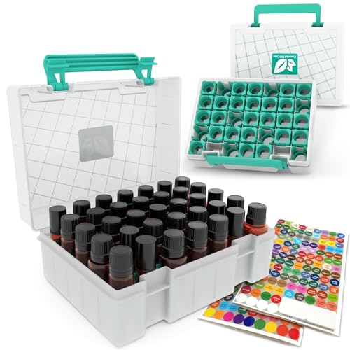 GPG2 Essential Oil Organizer for 35 Bottles, Hard Shell Storage Case with Shelf Display Lid & Travel...