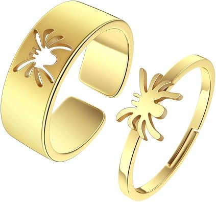 2PCS Matching Cute Animals Promise Engagement Rings Lovers Gift for Couples Boyfriend Jewelry 316L Stainless Steel Adjustable Open Ring