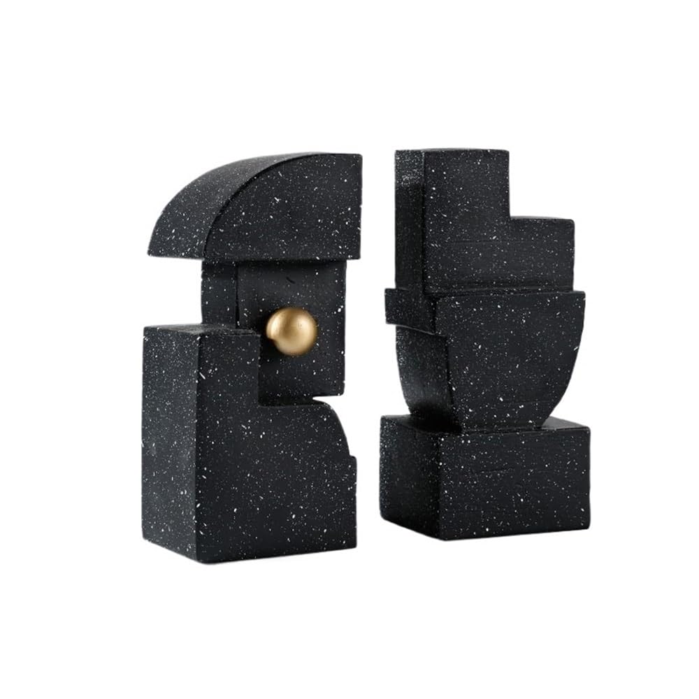 FZL02068LM Book Ends Resin Bookends - Heavy Duty Book Ends Decor for Living Room, Bedroom, Office Bookends(Black)