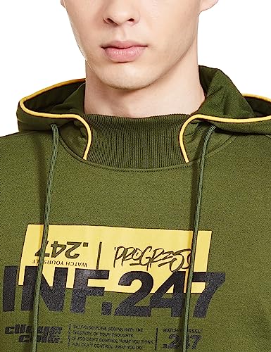 Image of The Indian Garage Co Men Regular Fit Placement Print Overhead Hooded Sweatshirt