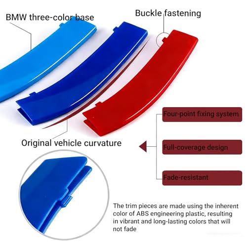 Image of Grille Insert Trims for BMW Front Grill Inserts M-Colored Snap-on Grill Mesh Trims Strips for BMW 2013-2019 F30 F35 3 Series 11-Beam Grille Classic, Tricolor Trims Accessories (11 Beams)