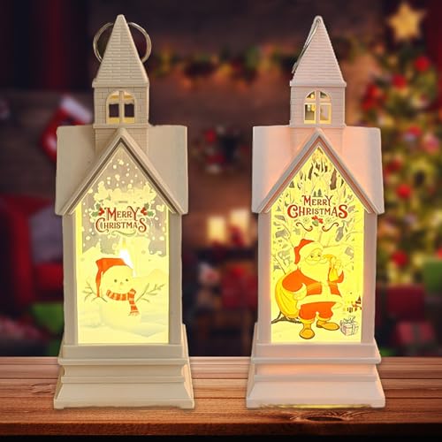 2 Stück Weihnachtsdeko Laterne, Weihnachtslaterne Häuser mit...