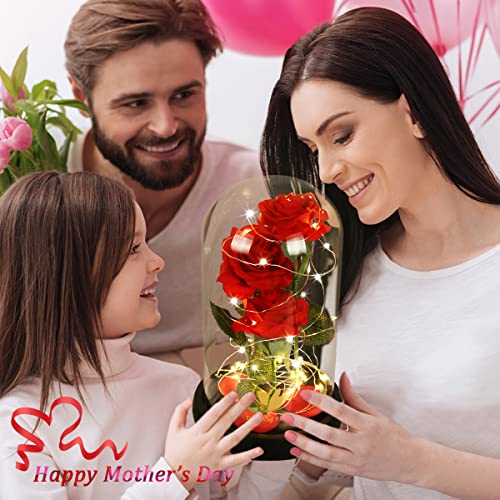 Mothers Day Mom Gifts For Mom, Womans Gifts For Mother Day Decorations Beauty And The Beast Rose Flowers, Artificial Flower Rose Gift Romantic Red Silk Rose,Anniversary Flower In Glass Dome, For Her #TOP3