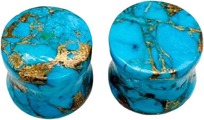 Natural American Copper Turquoise Gemstone Double Flared Ear Plugs | Handmade Stone Body Jewelry | Organic Gauges for Stretched Ears | Healing Crystal Plug Set – By BodyJewels009