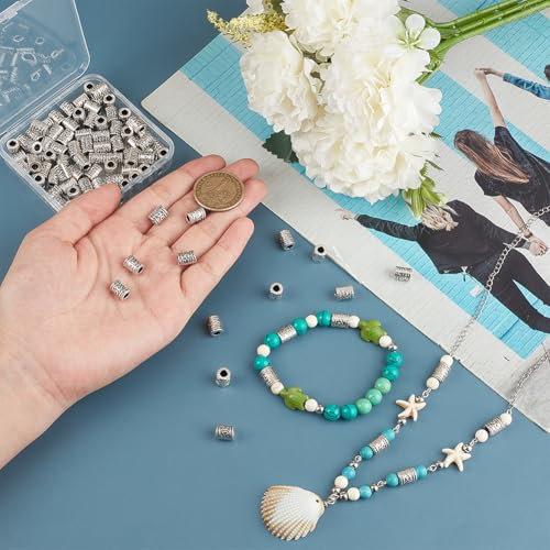 SOFPLATE 1 Box 100Pcs 7mm Tube Spacer Beads Alloy Large Hole Column Bead Bulk Tibetan Antique Silver Metal Curved Hollow Bracelet Loose Charms Beads for jewellery Making Beading Necklace Bracelet - Image 3