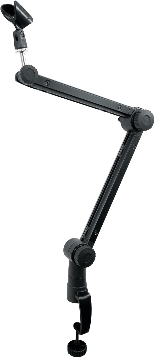 Rockville Rg30 Rogan Stand 30" Pro Boom Arm Mic Stand, Fixed Mount, Desk Clamp, Adjustable Height, Built-In XLR Cable, Foldable, Aluminum Build For Podcasting And Streaming