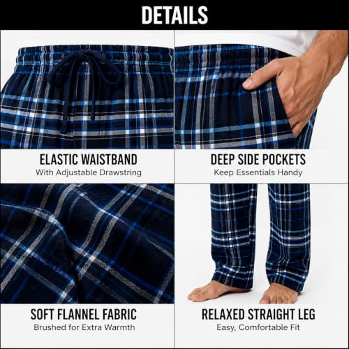 Image of Essential Elements Mens 3 Pack PJ Cotton Flannel Plaid Pajama Lounge Pants | Soft Brushed Warmth With an Elastic Waist, Classic Patterns for Cozy Sleep, Relaxing and Everyday Wear