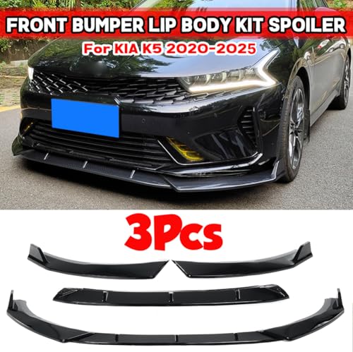 Front Bumper Lip Fit for Kia K5 GT-Line 2020-2025,3 PCS Front Bumper Lip Body Kit Spoiler Compatible with 2020-2025 Kia K5 GT Line Front Splitter, Gloss Black - Image 3