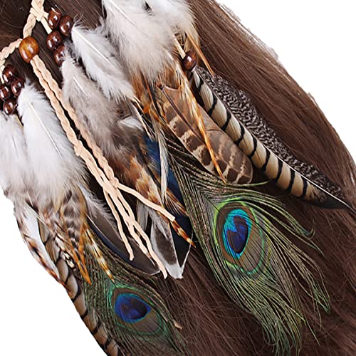 Indian Feather Headdress Peacock Hippie Headband Boho Headwear Carnival Head Pieces for Necklace Waistband Hair Accessories Masquerade Fancy Dress Party Festival (Style 7) - Image 3