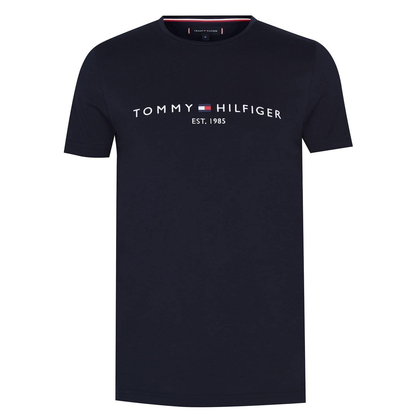 Tommy Hilfiger T-​Shirt Manches Courtes Homme Core Tommy Logo Col Ras-​du-​Cou, Bleu (Sky Captain), M