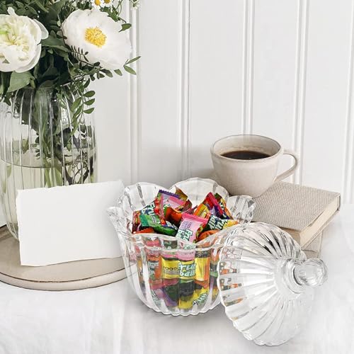 Image of WRINGO premium Glass Candy Dish with Lid, Crystal Candy Jar, Cookie Jar, Decorative Candy Bowl, Jewelry Dish, Covered Candy Jars for Buffet, Kitchen, Home, Office Desk (Set of 1) (Spiral - 03)