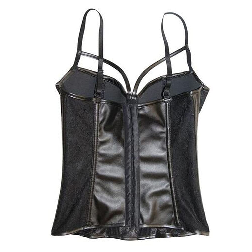 Corsé Cuero Bustier con Liguero para Mujer Conjuntos de Lencería Corpiños de Encaje Negro
