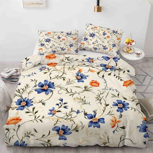 Housse de couette 160x200 fleurs en microfibre au toucher soie