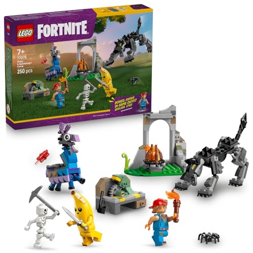 LEGO Fortnite Peely & Sparkplugs Camp Toy - incl. Wolf & Supply Llama Figures plus a Campfire & 3 Minifigures - Gift for 7+ Year Old Boys Girls & Gaming Fans - 77075