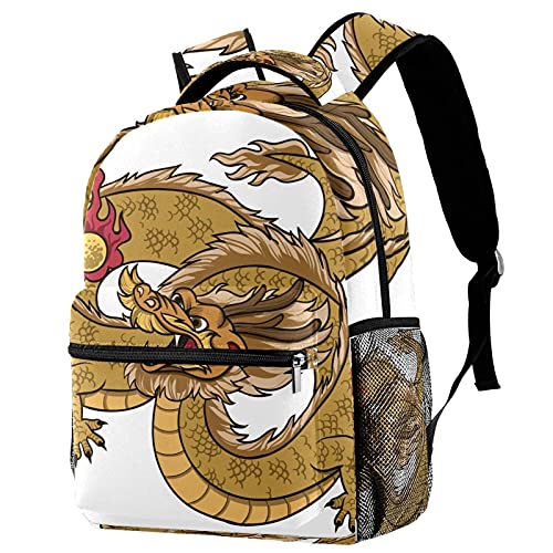 Sac à dos voyage dragon chinois fille garçon avec porte-bouteille pour sorties scolaires