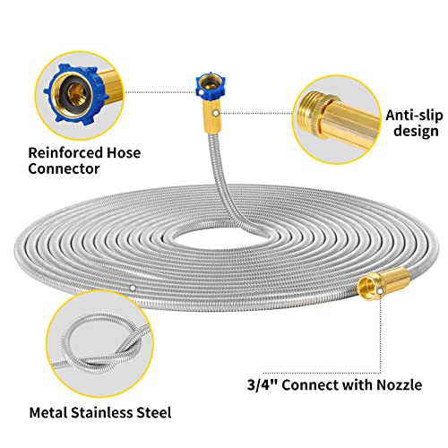 Stainless Steel 304 Garden Hose 100FT Kink Free & Easy Store
