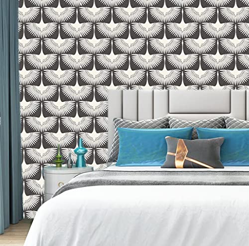 Moenmoai Black And White Wallpaper Self-Adhesive Gray Feather Removable Peel And Stick Wallpaper Bedroom Wallpaper Furniture Countertop Shelf Contact Paper 17.71"X78.7" #TOP5