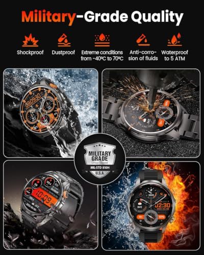 Image of Military Smart Watches for Men (Answer /Make Calls), 1.91''Smart Watch with Blood Pressure /Heart Rate /Sleep /100+ Sport Modes, Fitness Tracker for Android and iPhone, Waterproof Watches for Men(Black)