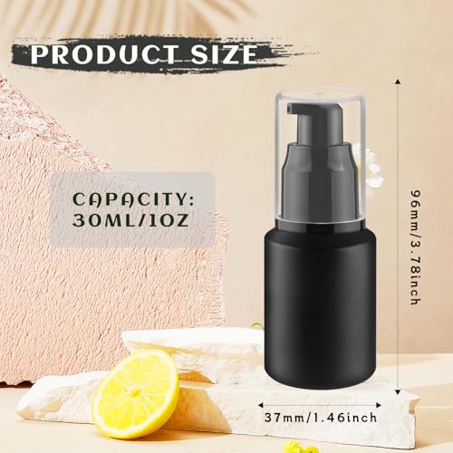 8 Pcs 30ml/1oz Frosted Glass Bottles Empty Pump Dispenser Jar Travel Lotion Vials with Plastic Pump for Toiletry Liquid Foundation Cream Cosmetic Samples - Black2