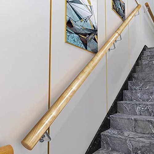 Barandilla de madera antideslizante para escaleras, barandilla de seguridad con soportes de pared plateados, para interiores y exteriores, escalera il il para ancianos y niños, kit completo (280 cm)