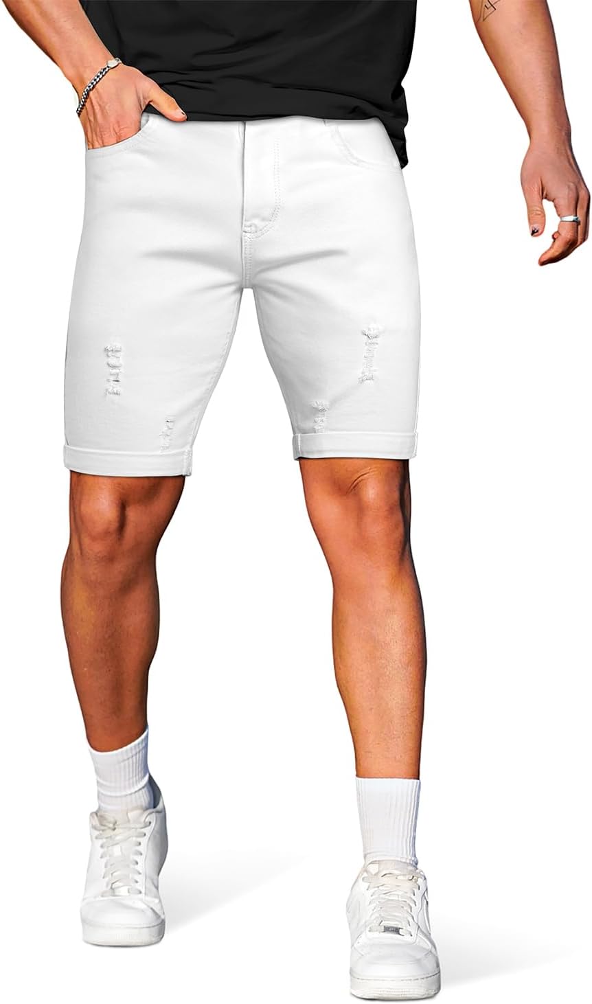 GINGTTO Mens Jean Shorts Slim Fit Stretch Denim Shorts Men