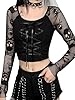 Skull tees for Women,Womens Gothic Crop Tops Mesh Short Sleeve Punk Alt Shirt Grunge Harajuku Emo Tops with Bandage-Halloween Shirt #1
