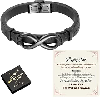 for Love - Remember Whose King You are and Straighten Your Crown Infinity Leather Bracelet, Men's Leather Inspirational Bangle Wristband Vintage Men's Infinity Bracelet (Black)