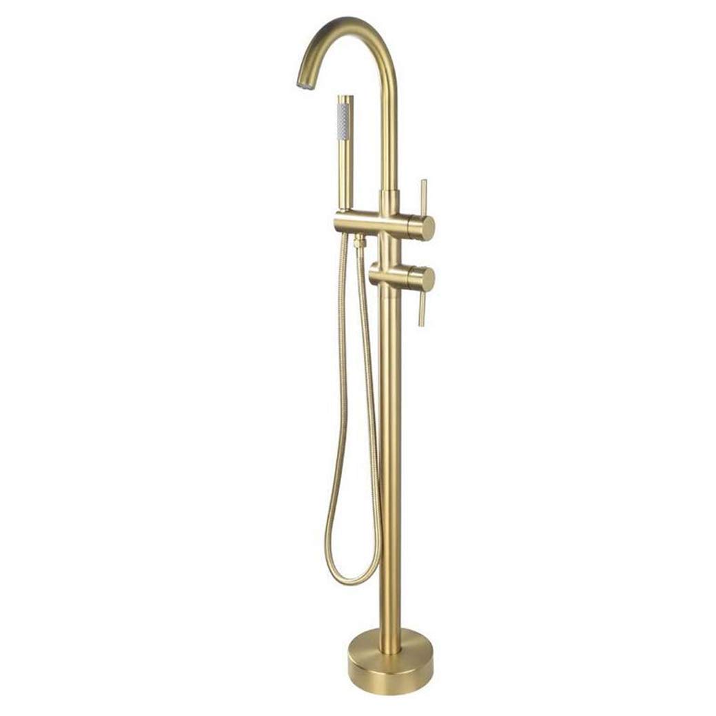 CWCQGH Freestanding Brass Bathtub Faucet Bath Tub Filler Faucet with Hand Shower Floor Mount Bathroom Luxury Shower Set,Brushed Gold