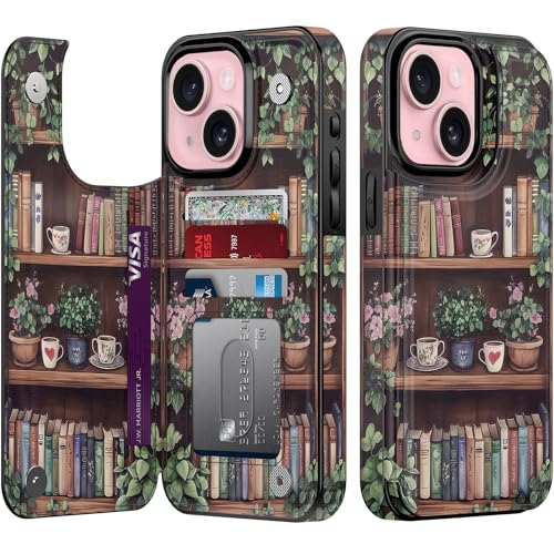 Étui portefeuille iPhone 15 Plus Esdot en cuir avec porte-cartes et blocage RFID floral